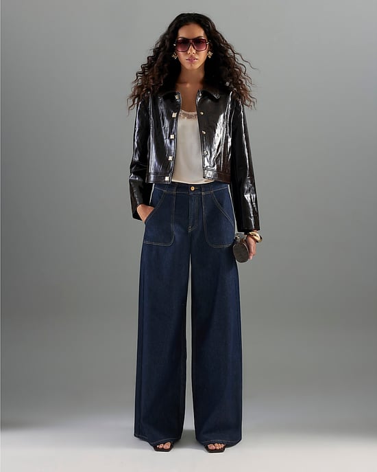 River Island Womens Wide Leg Jeans Indigo Mid Rise Tailored Baggy - Image 5