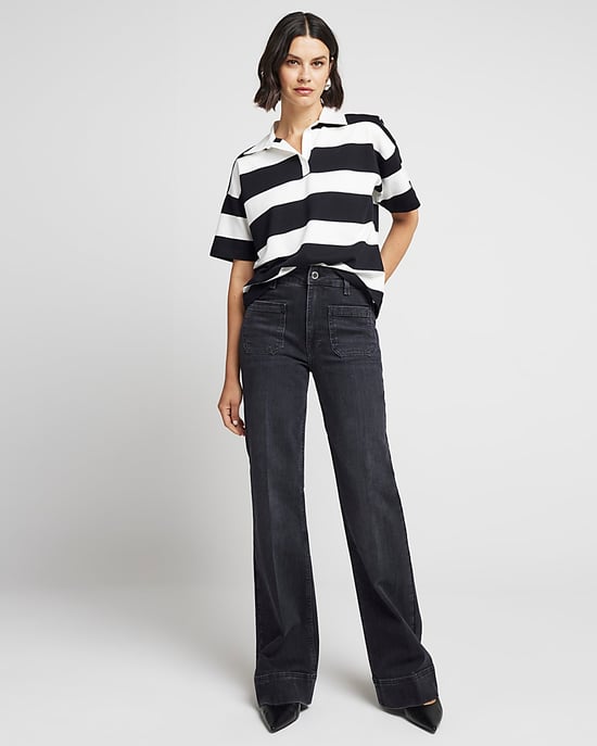 River Island Womens Wide Leg Jeans Black High Waisted Pocket - Image 1