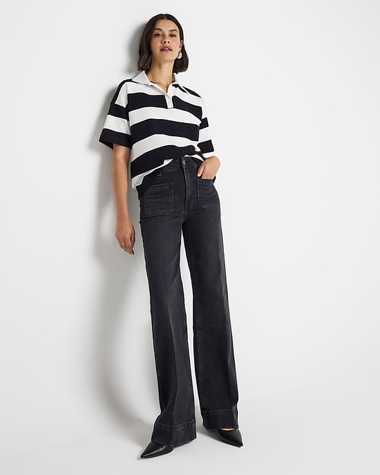 River Island Womens Wide Leg Jeans Black High Waisted Pocket - Image 3