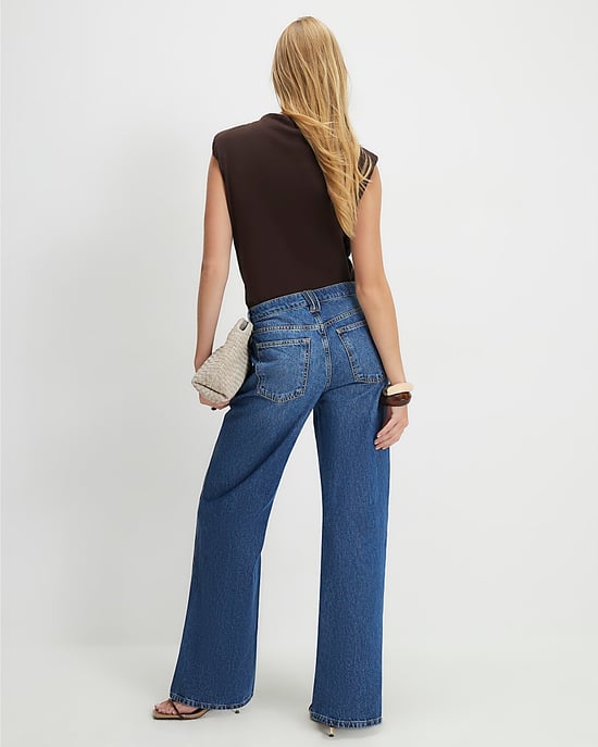 River Island Womens Wide Leg Jeans Blue Tailored Button - Image 3