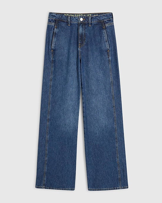 River Island Womens Wide Leg Jeans Blue Tailored Button - Image 5