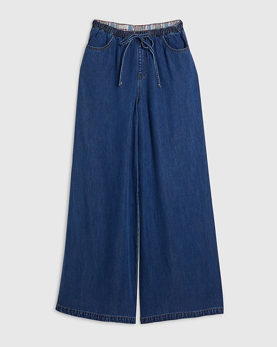 River Island Womens Wide Leg Jeans Blue High Waisted Drawstring - Image 6