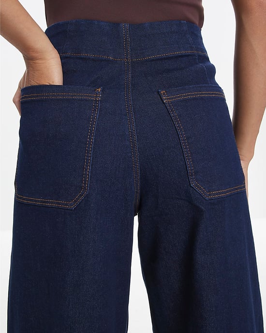 River Island Womens Wide Leg Jeans Petite Blue Pull On - Image 3