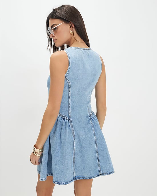 River Island Womens Mini Dress Blue Denim Button Front Sleeveless - Image 3
