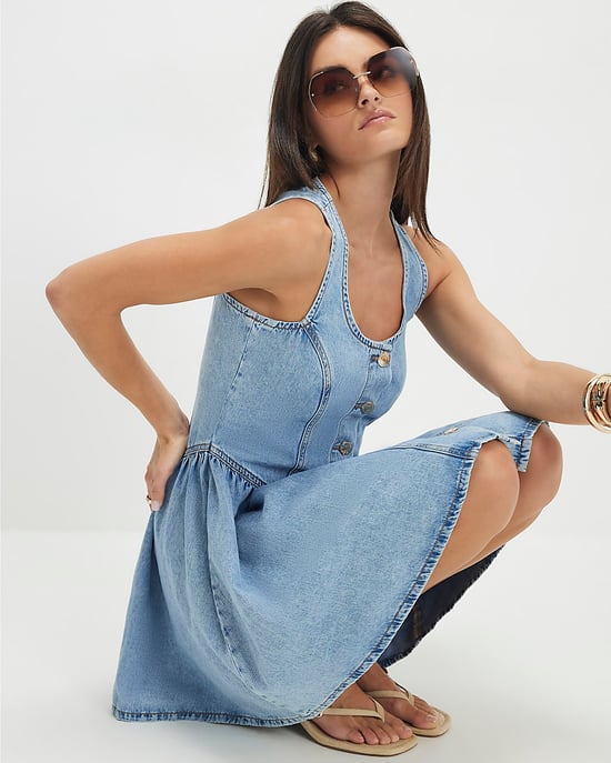 River Island Womens Mini Dress Blue Denim Button Front Sleeveless - Image 4