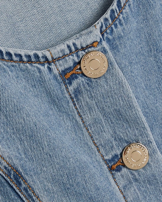 River Island Womens Mini Dress Blue Denim Button Front Sleeveless - Image 5