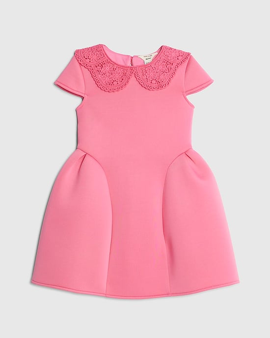 River Island Mini Girls Dress Pink Lace Collar Bow Back Short Sleeve - Image 1