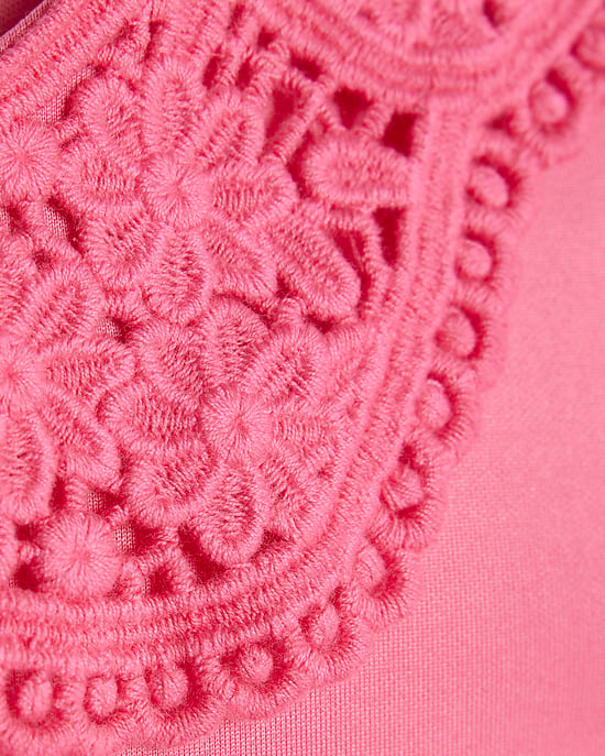 River Island Mini Girls Dress Pink Lace Collar Bow Back Short Sleeve - Image 3