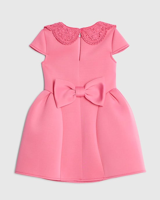 River Island Mini Girls Dress Pink Lace Collar Bow Back Short Sleeve - Image 4