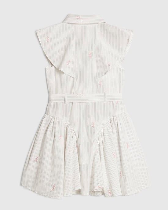 River Island Girls Shirt Dress Cream Stripe Belted Embroidered - Image 4