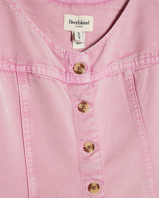 River Island Womens Mini Dress Pink Button Up Denim Sleeveless - Image 5
