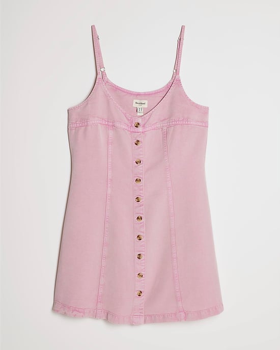 River Island Womens Mini Dress Pink Button Up Denim Sleeveless - Image 6