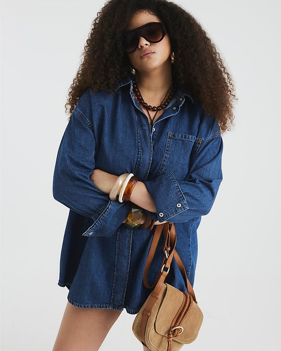 River Island Womens Shirt Mini Dress Blue Denim Oversized Collared - Image 1