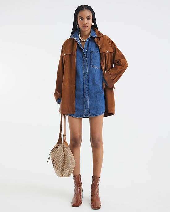 River Island Womens Shirt Mini Dress Blue Denim Oversized Collared - Image 2