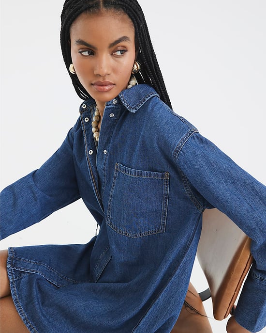 River Island Womens Shirt Mini Dress Blue Denim Oversized Collared - Image 3