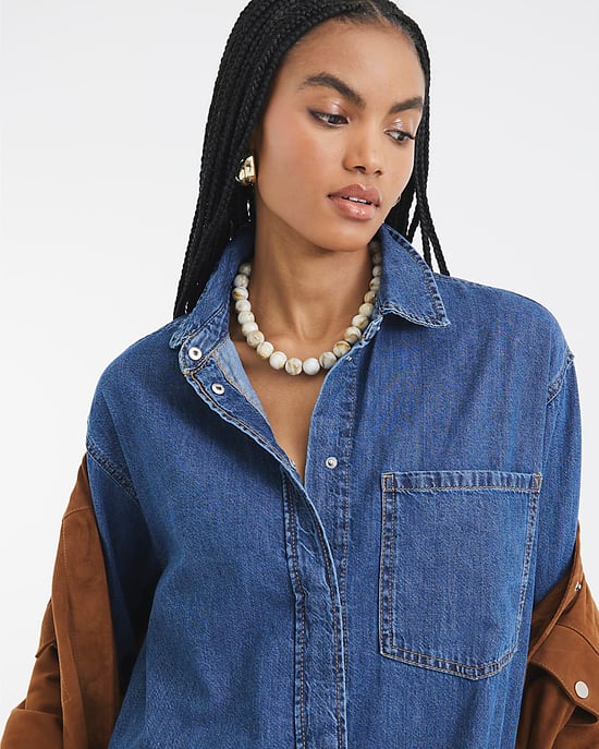 River Island Womens Shirt Mini Dress Blue Denim Oversized Collared - Image 4