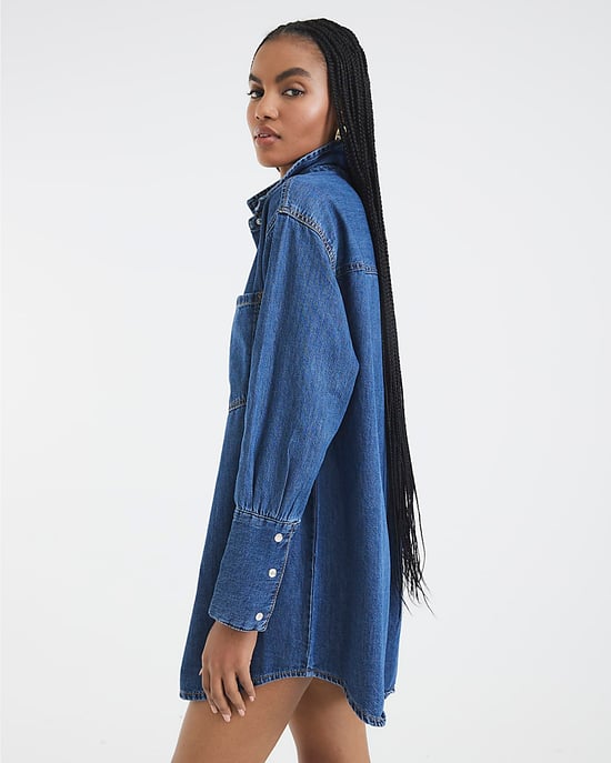 River Island Womens Shirt Mini Dress Blue Denim Oversized Collared - Image 5
