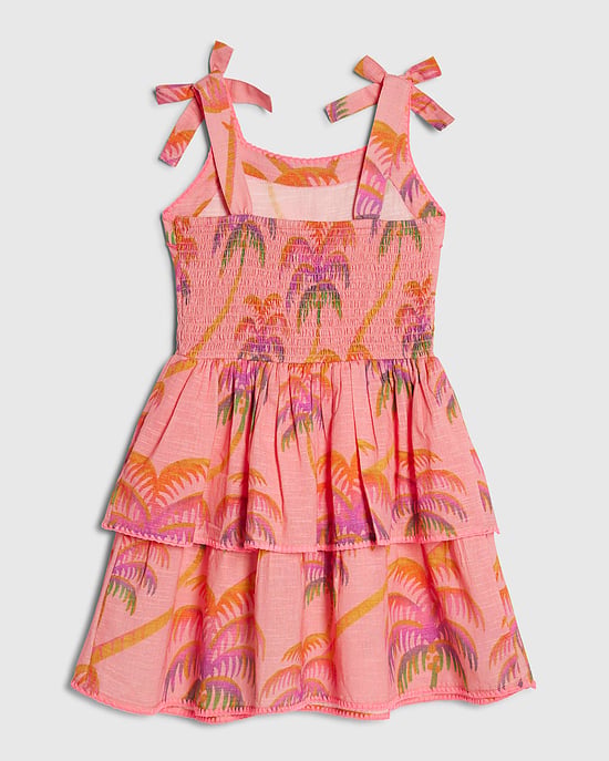 River Island Girls Dress Orange Palm Print Bow Sleeveless - Image 4