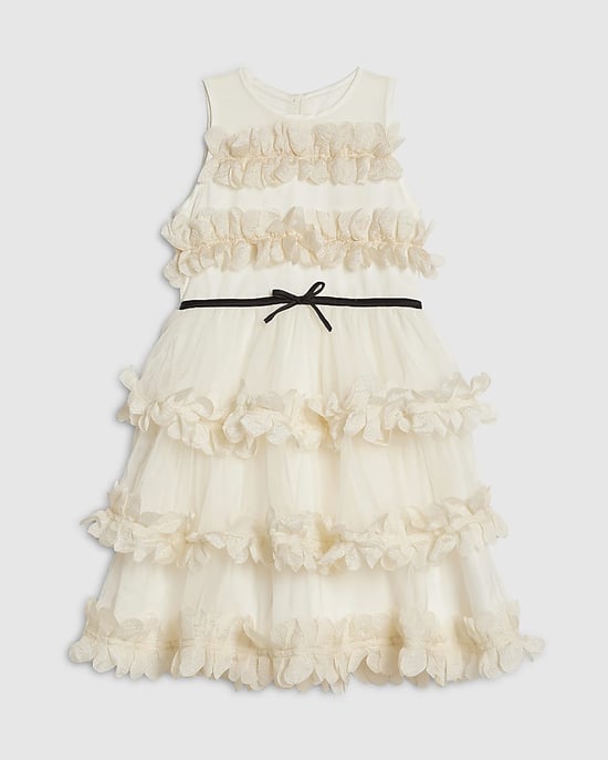 River Island Girls Dress Beige Tiered Tulle Crew Neck Zipped - Image 1