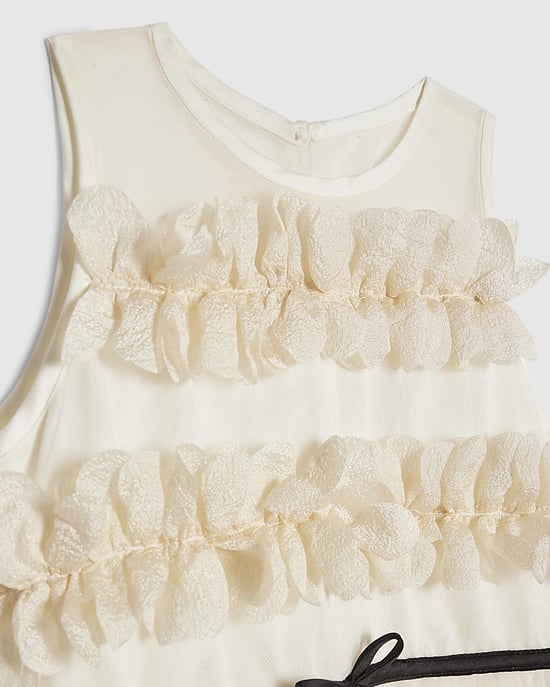 River Island Girls Dress Beige Tiered Tulle Crew Neck Zipped - Image 2