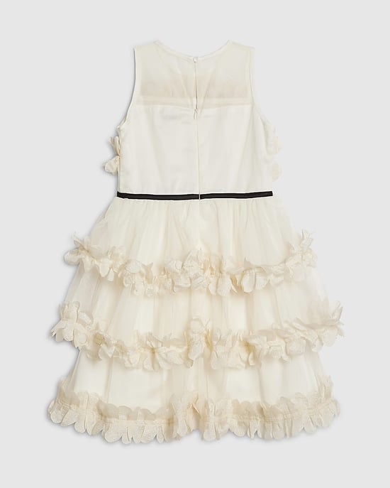 River Island Girls Dress Beige Tiered Tulle Crew Neck Zipped - Image 4