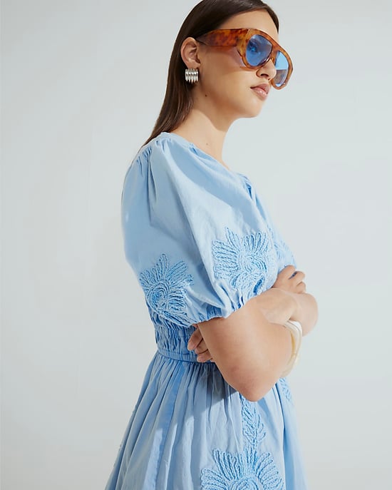 River Island Womens Mini Shift Dress Blue Puff Sleeve Embroidered - Image 3