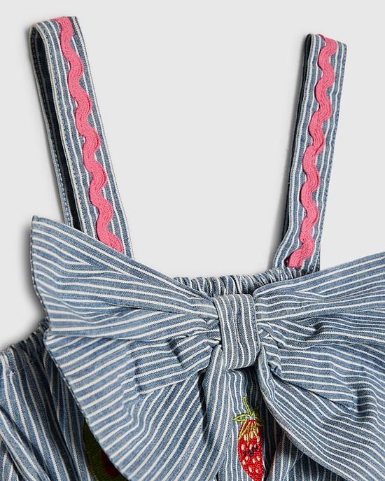 River Island Mini Girls Dress Blue Stripe Embroidered Bow Sleeveless - Image 3
