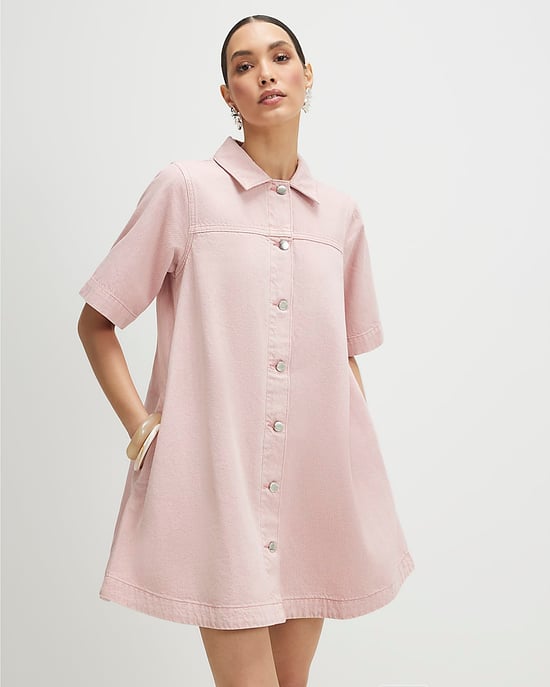 River Island Womens Dress Pink Button Through Denim Short Sleeve - Image 1