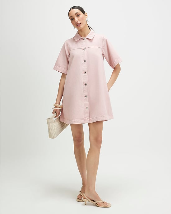 River Island Womens Dress Pink Button Through Denim Short Sleeve - Image 2