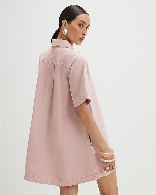 River Island Womens Dress Pink Button Through Denim Short Sleeve - Image 3