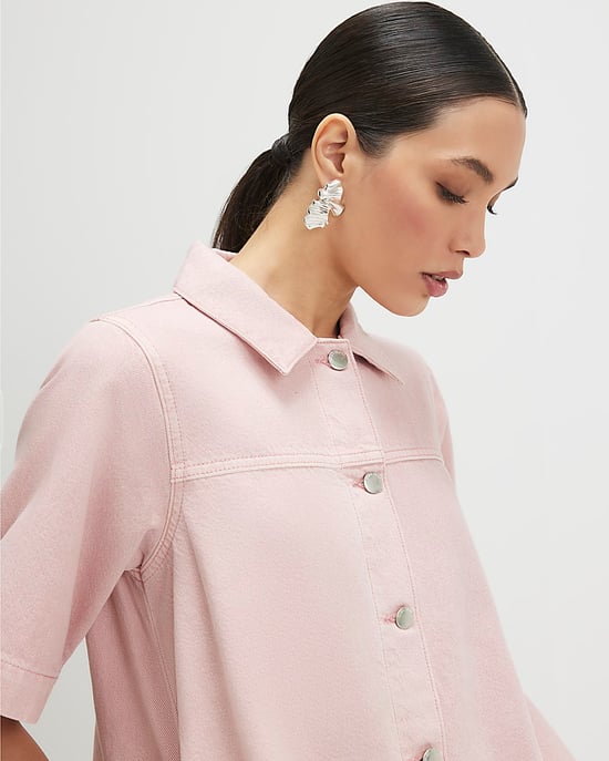 River Island Womens Dress Pink Button Through Denim Short Sleeve - Image 4