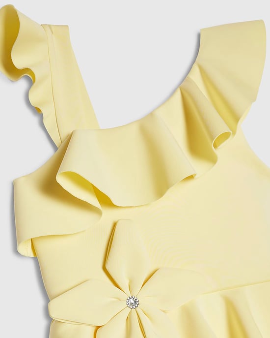 River Island Girls Dress Yellow Asymmetric Tiered Floral Sleeveless - Image 2