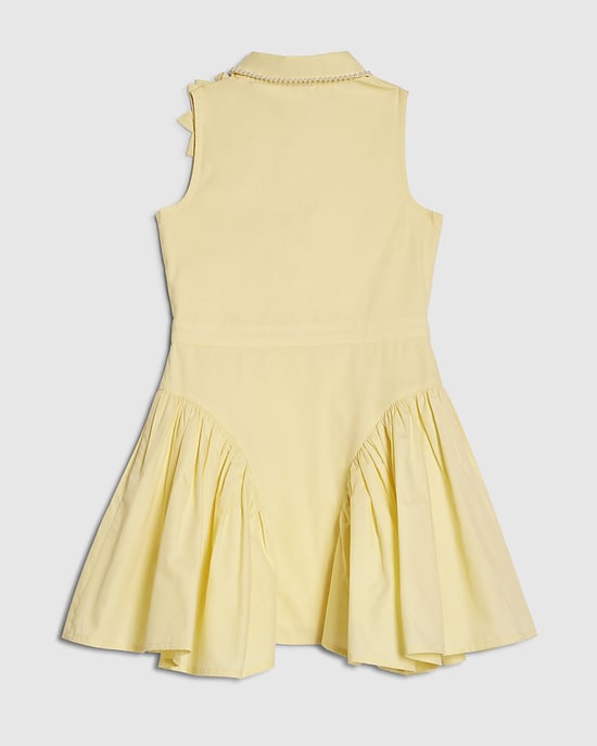 River Island Girls Dress Yellow 3D Flower Button Sleeveless - Image 2