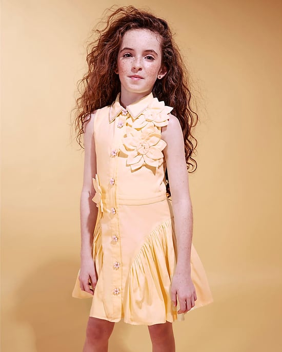 River Island Girls Dress Yellow 3D Flower Button Sleeveless - Image 4