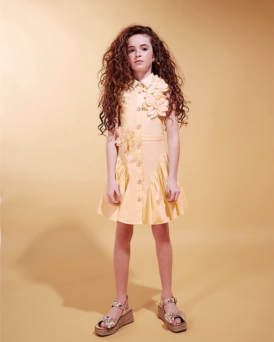 River Island Girls Dress Yellow 3D Flower Button Sleeveless - Image 5