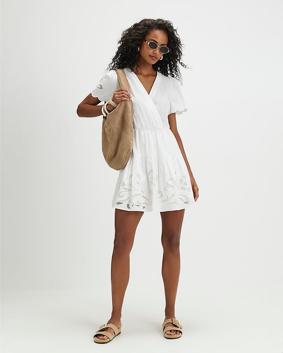 River Island Womens Mini Dress Cream Short Sleeve Poplin Broderie - Image 2