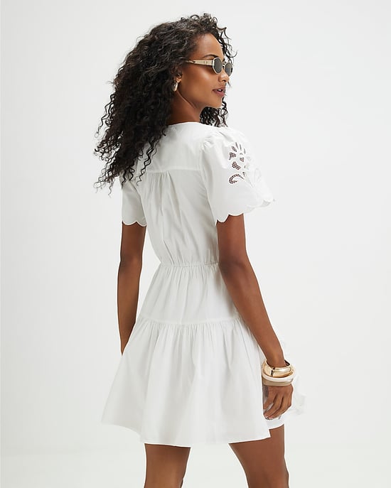 River Island Womens Mini Dress Cream Short Sleeve Poplin Broderie - Image 3