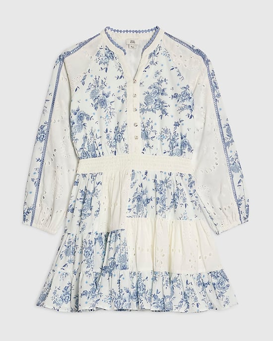 River Island Girls Shirt Dress Blue Patchwork Floral Long Sleeve - Image 1
