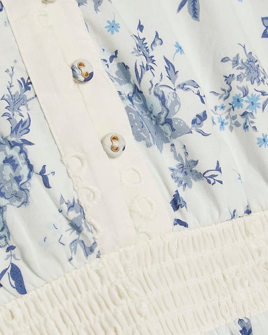 River Island Girls Shirt Dress Blue Patchwork Floral Long Sleeve - Image 3