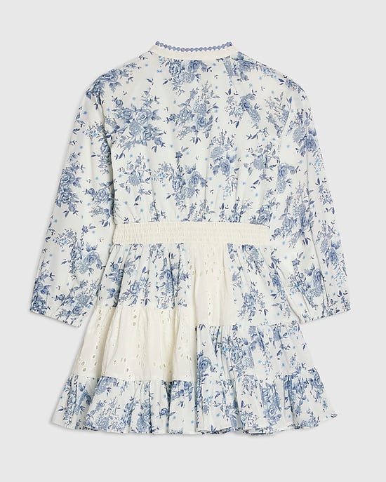 River Island Girls Shirt Dress Blue Patchwork Floral Long Sleeve - Image 4