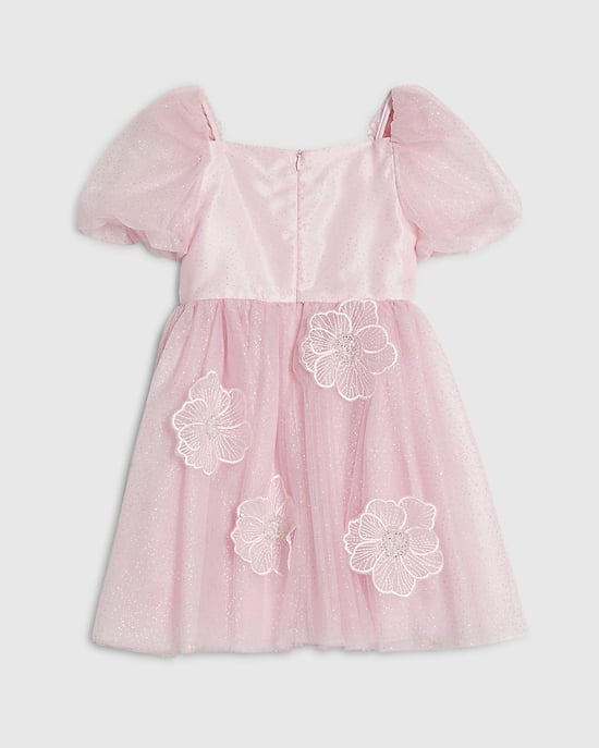 River Island Girls Dress Pink Puff Sleeve Floral Tulle Zip - Image 4