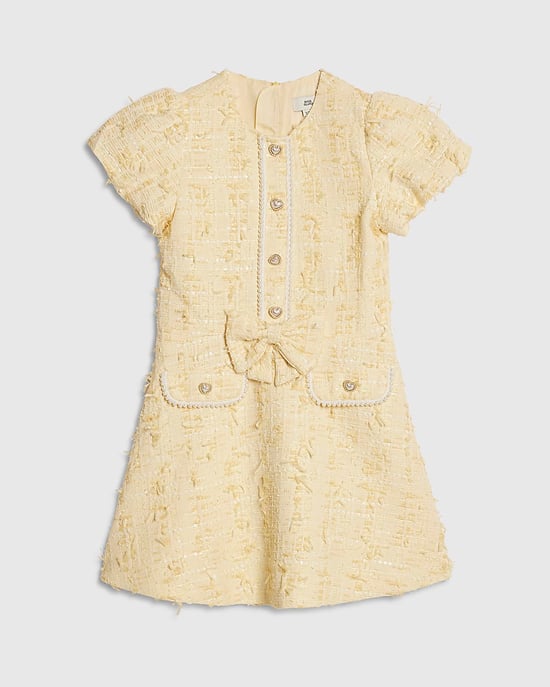 River Island Girls Dress Yellow Bow Boucle Pearl Short Sleeve - Image 1