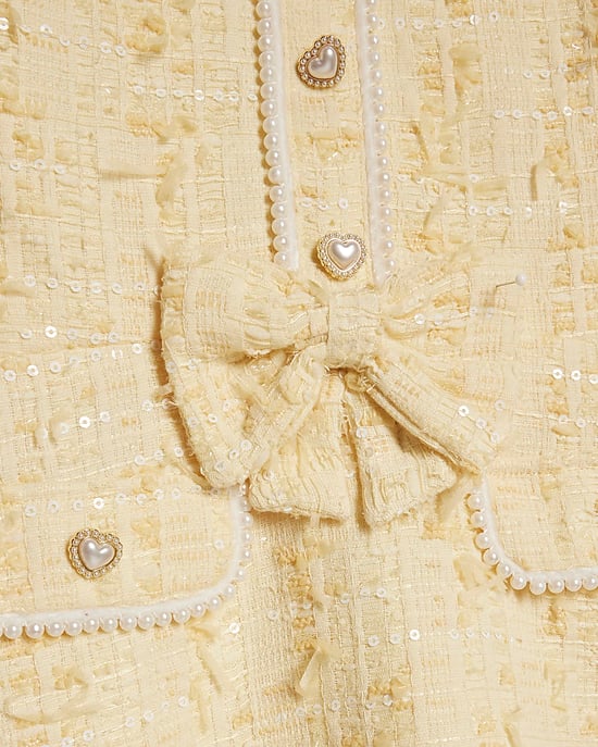 River Island Girls Dress Yellow Bow Boucle Pearl Short Sleeve - Image 3