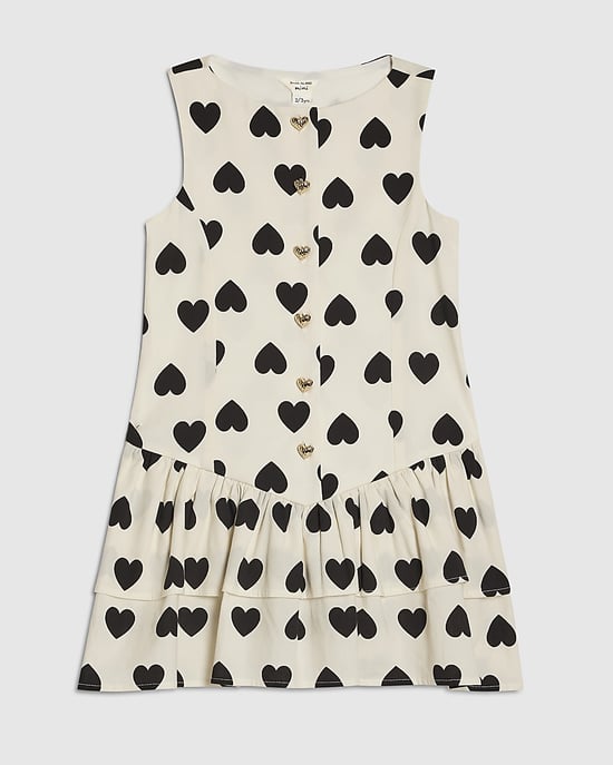 River Island Girls Dress White Heart Print Rara Round Neck Button - Image 1