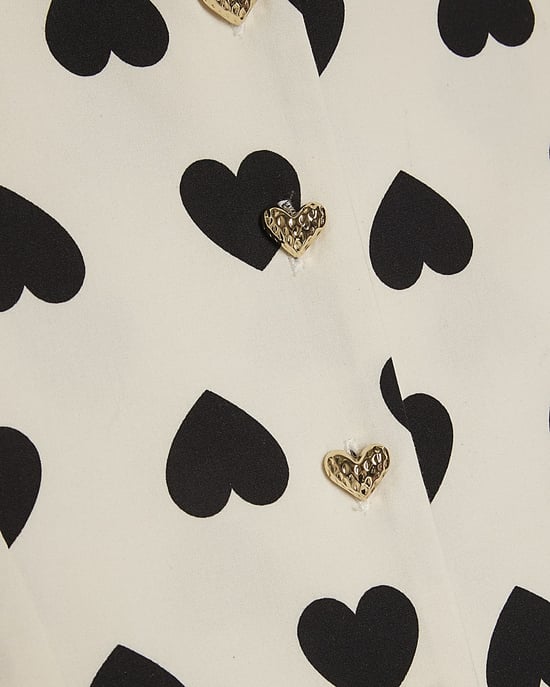 River Island Girls Dress White Heart Print Rara Round Neck Button - Image 3