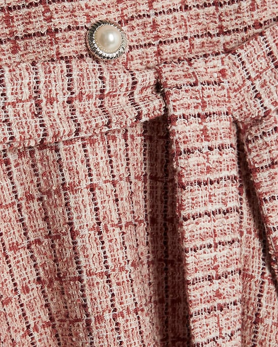River Island Girls Dress Pink Boucle Belted Check Short Sleeve - Image 3