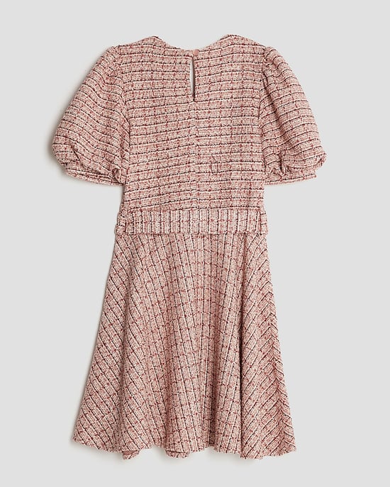River Island Girls Dress Pink Boucle Belted Check Short Sleeve - Image 4