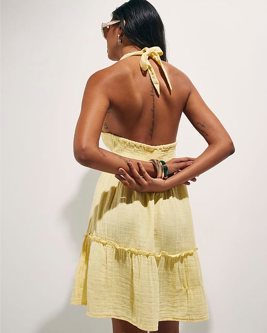 River Island Womens Mini Dress Yellow Halter Neck Palm Print - Image 3