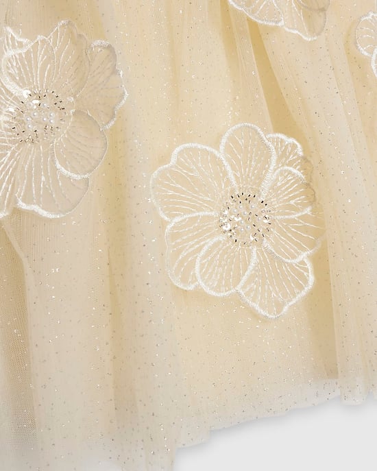 River Island Girls Dress Yellow Puff Sleeve Floral Tulle Zip - Image 3
