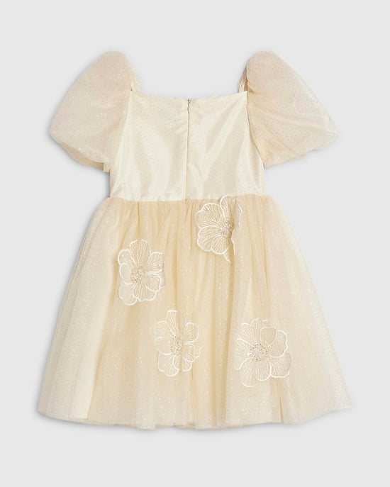 River Island Girls Dress Yellow Puff Sleeve Floral Tulle Zip - Image 4